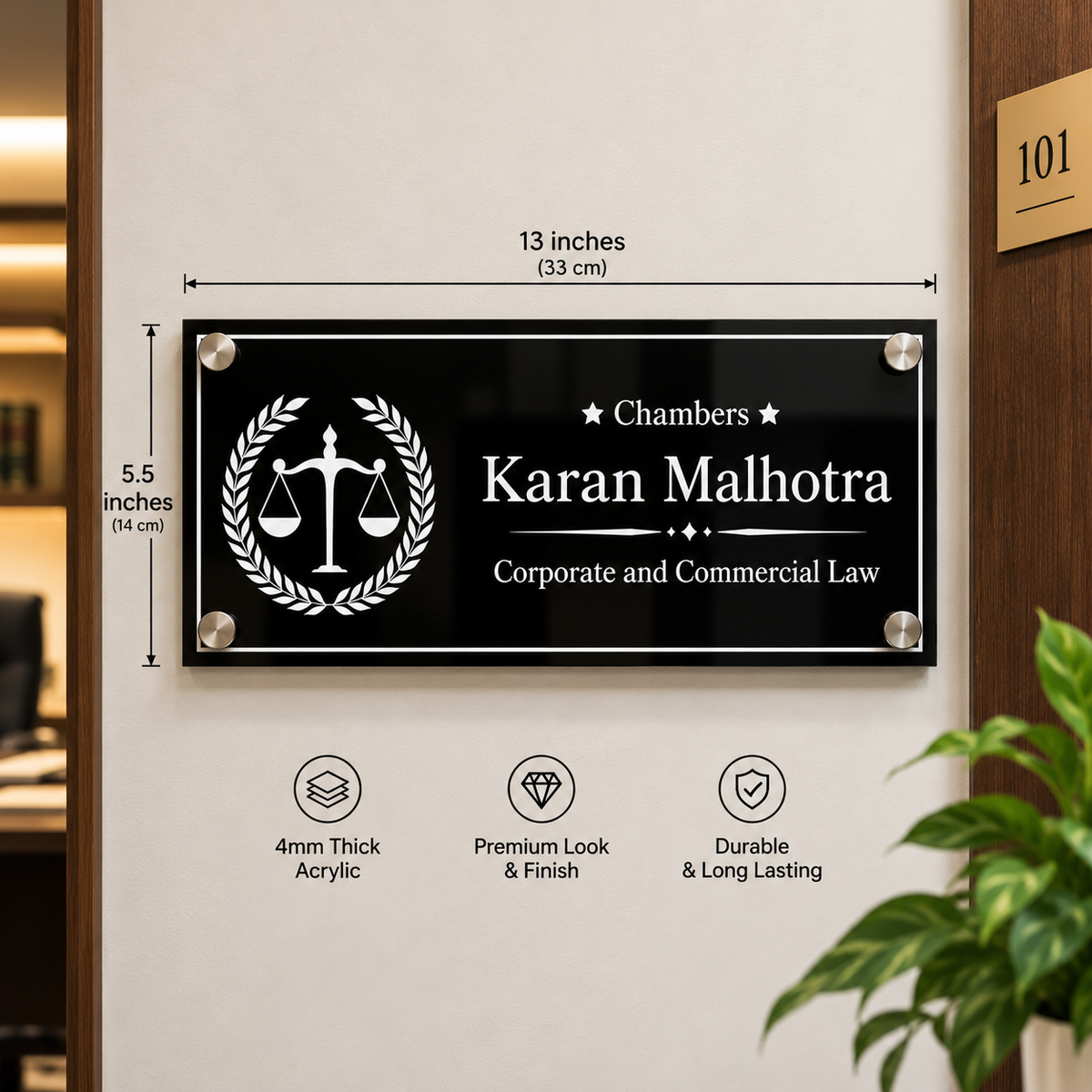 Premium Acrylic Advocate Chambers Name Plate