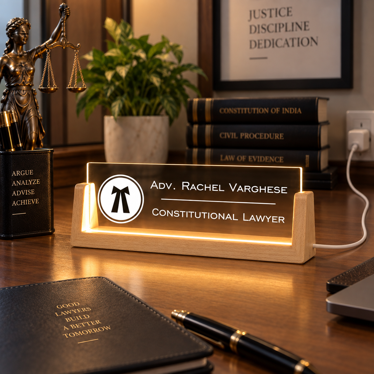 Desk Name Plate With LED Light - Advocates