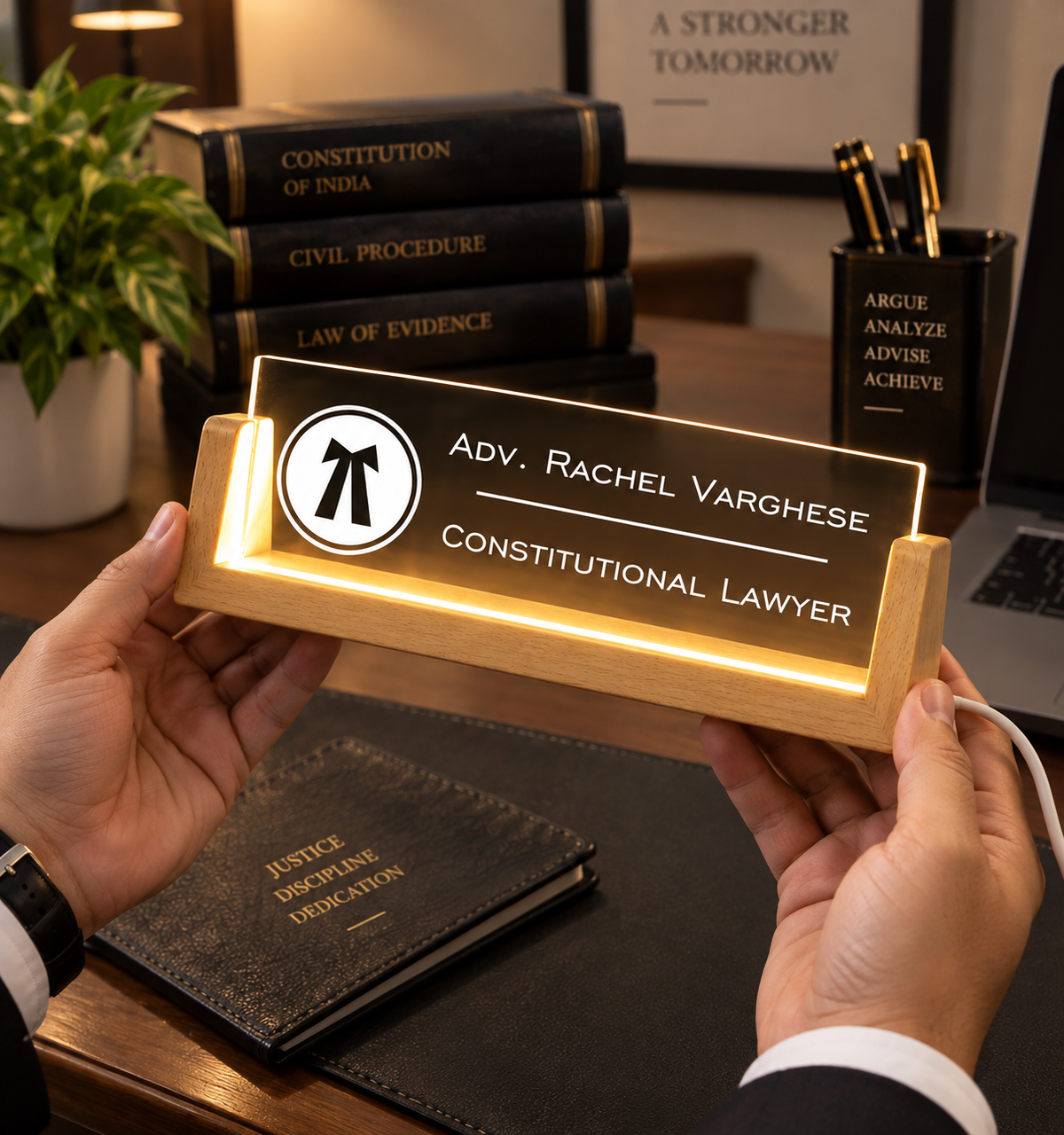 Desk Name Plate With LED Light - Advocates