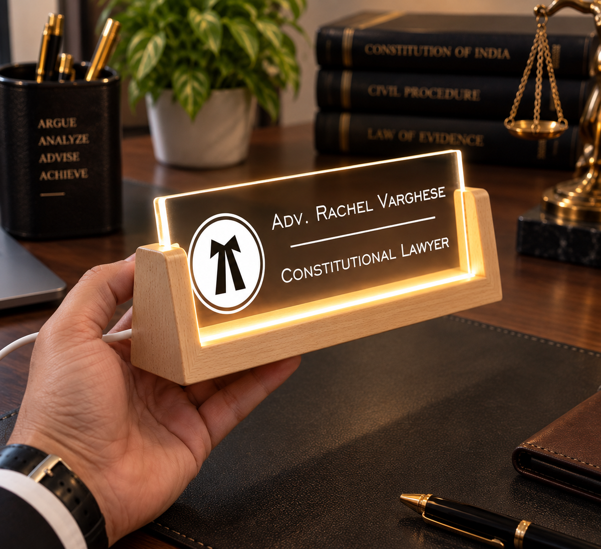 Desk Name Plate With LED Light - Advocates