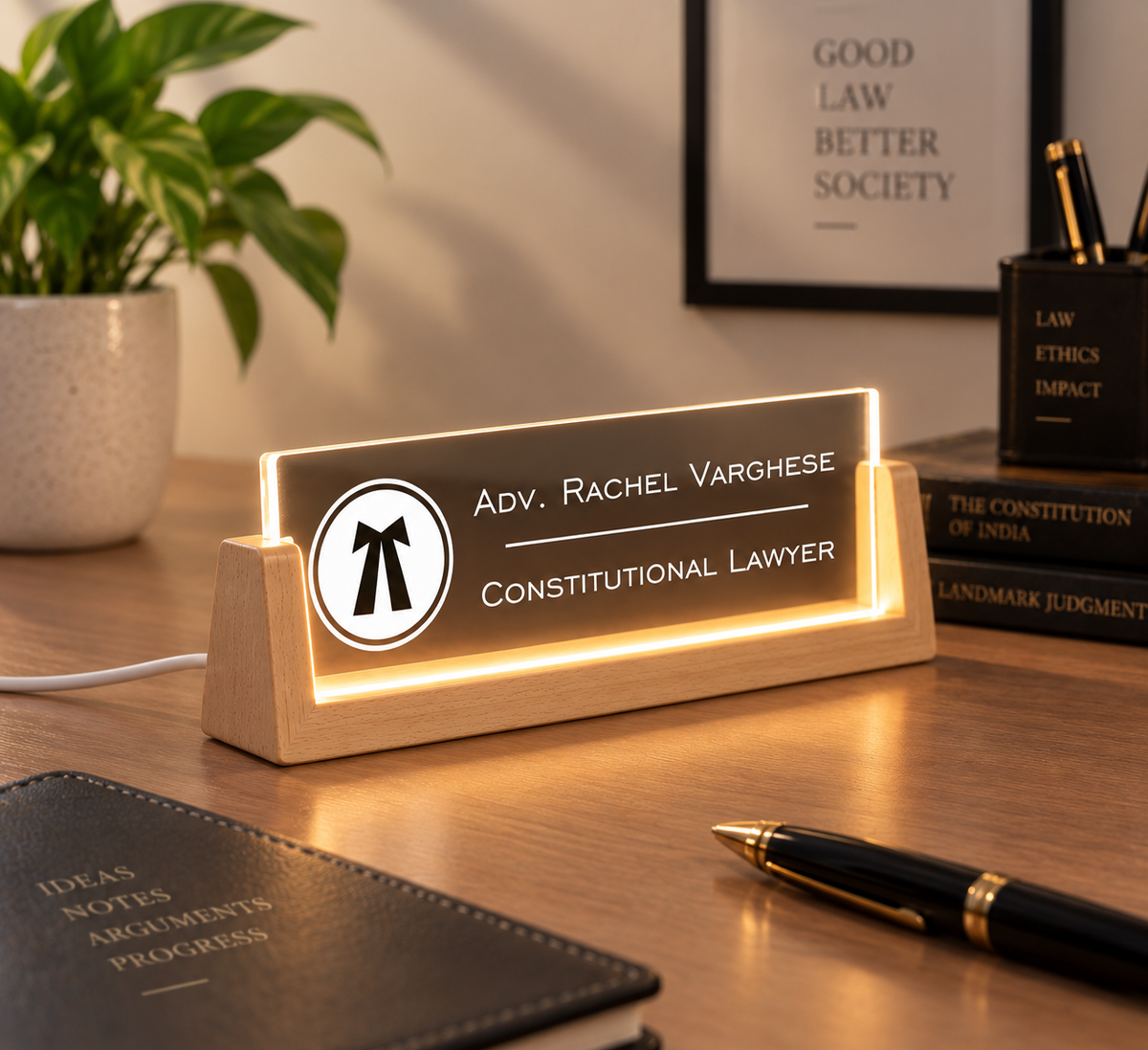 Desk Name Plate With LED Light - Advocates
